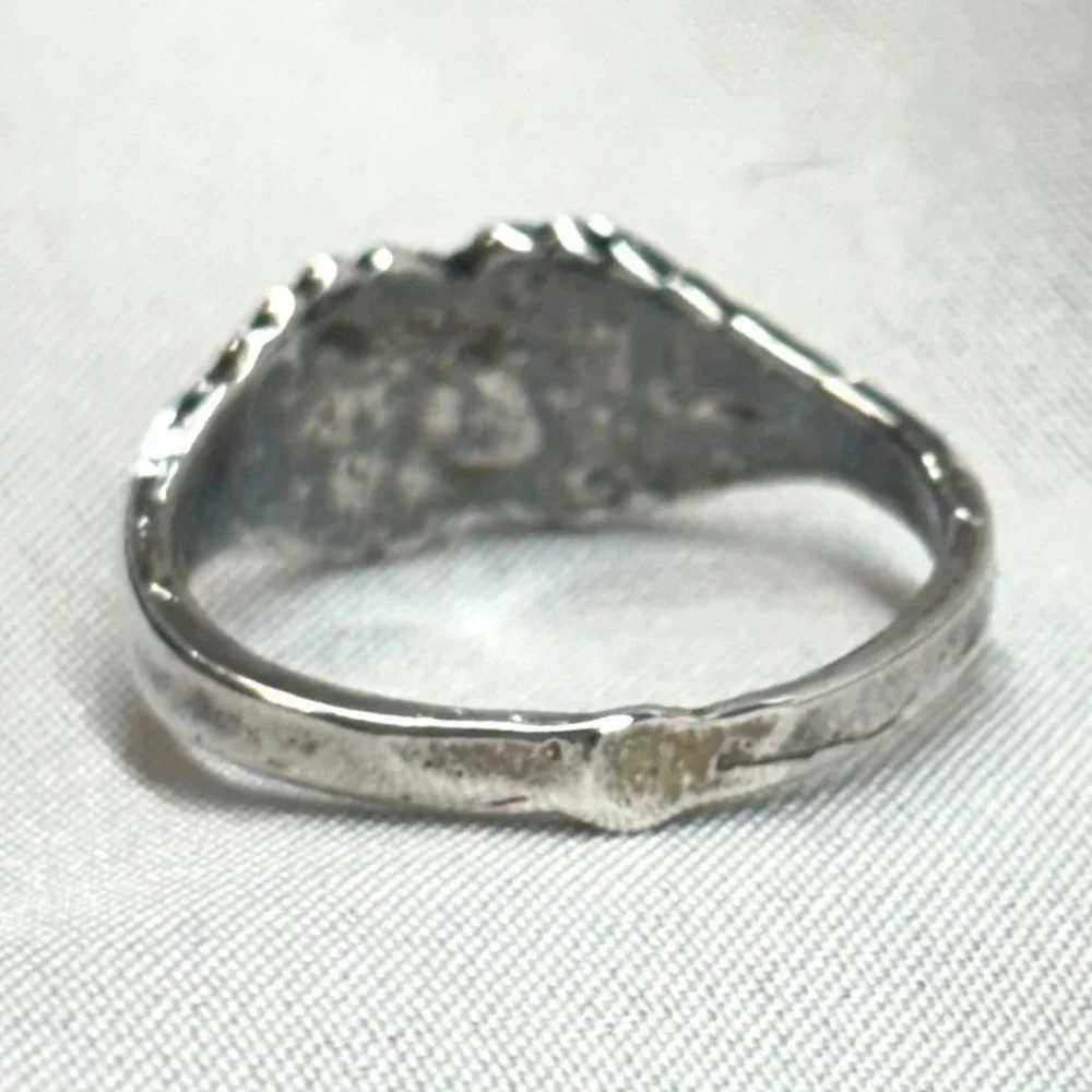 Unbranded Heart Inlay Ring Unisex 6.5 Silver Good Turquoise Coral Chip Vintage